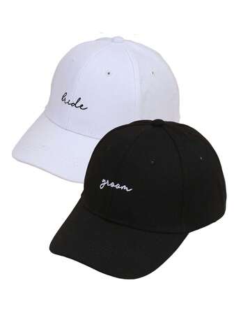 2pcs Women's Embroidered "Bride" Baseball Cap, Adjustable Outdoor Sun Protection Casual Hat For Spring Autumn Travel & Beach, Also Suitable For Young Men In Y2K Style