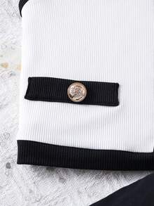 Bộ 2 chiếc áo ba lỗ hở vai thanh lịch màu tương phản mùa hè cho bé gái tuổi teen và quần short thời trang, thích hợp cho các buổi đi chơi - màu đen - Xem 5