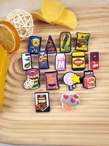 15pcs/Set Candy & Bread Cartoon Pattern Decorative Sandal & Bracelet DIY Accessories Kit, Customizable Slipper & Phone Decor, Suitable For Sweets Lovers, Birthday & Holiday Gifts