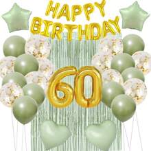 50th 60th Birthday Party Decoration Set, Rose Gold & Sage Green Birthday Party Supplies