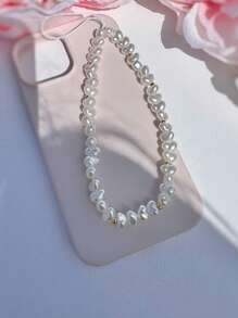 1pc White Crescent Moon Shape Faux Pearl Beads Lanyard, Suitable For Smartphones, Cameras, Wireless Earphones