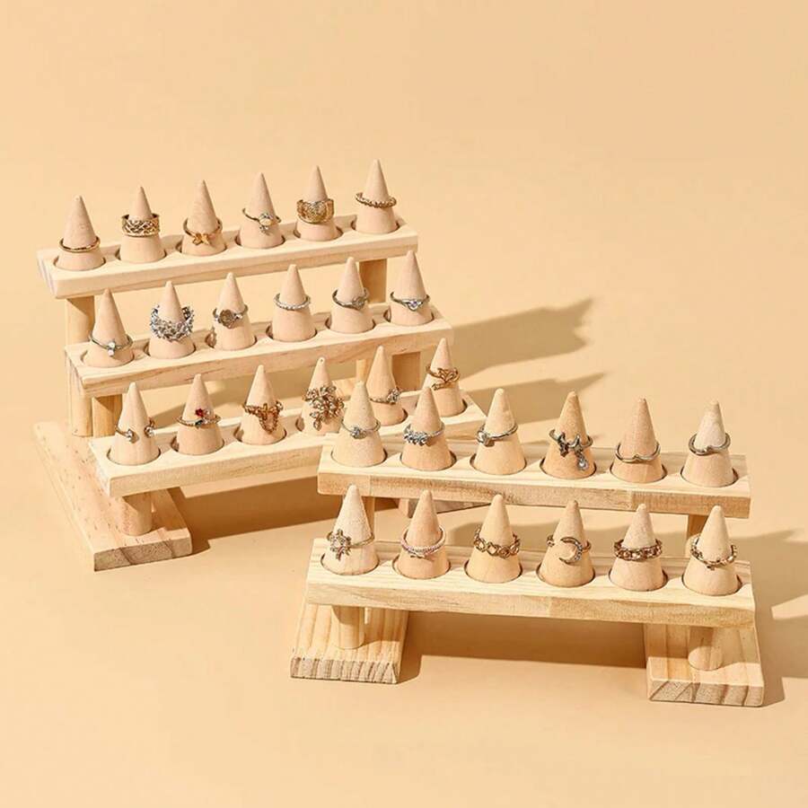 Soporte de exhibición de anillos de cono de madera, bandeja de almacenamiento de escaparate de anillos, Base de madera, decoración de tienda CDSE - 2 - Ver 1