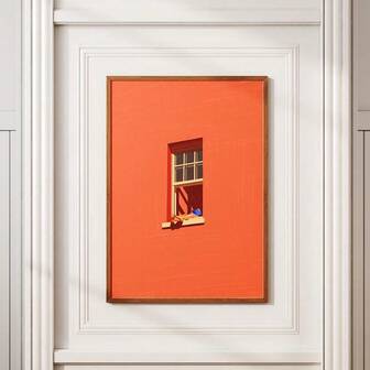 1pc Framed/Frameless Vintage Orange Window Reading Wall Art Poster Canvas Print Minimalist Book Club Dopamine Decor Painting For Book Lover,Living Room,Bedroom,Modern Home Decoration