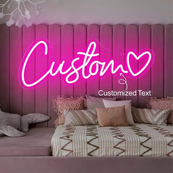 Customized Heart-Shaped LED Neon Light - USB Powered Wall-Mounted Adjustable Brightness Personalized Text Lamp, Suitable For Weddings, Birthdays, Anniversaries, Mother's Day Gifts, Bedroom Home Decor, Wall-Mounted Lighting, Customized Neon Light