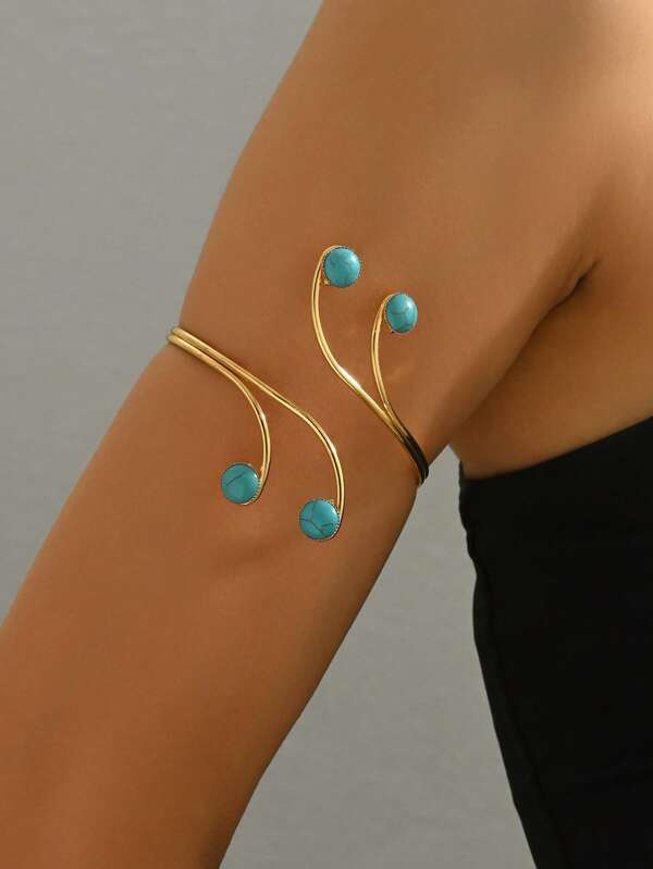 1pc Women Exaggerated Geometric Artificial Turquoise Bangle