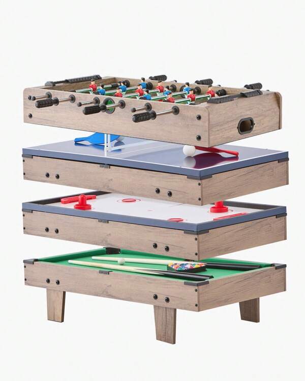 KOMHTOM Multifunktionaler 3-in-1-Tisch, Airhockey-Tisch, 3-in-1-Kombi-Spieltisch, Tischfußball, Pingpong, Airhockey, tragbares Tischset, mit komplettem Zubehör, Multifunktionstisch für Kinder und Erwachsene, Multi-Game-Tischset, für Mehrspielerspaß, MDF-Gehäuse, braun