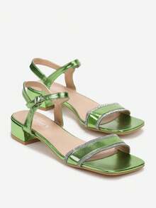 Low Heel Sandals With Zirconia For Daily Wear - Green - View 3