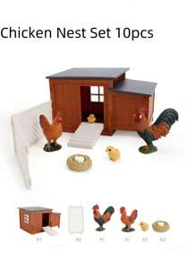 Set di modelli animali in pollo finto, cottage contadino in paglia, personaggi animali, ornamento per scena divertente, adatto per soggiorni, stimolazione del pensiero manuale e gioco per bambini