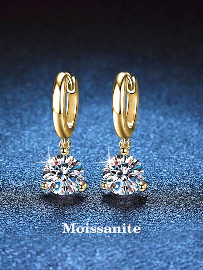 2pcs Luxury Fashion 925 Sterling Silver 1ct Moissanite Earrings, Gifts For Women For Commuting, Party, Vacation, Birthday, Wedding Anniversary, Jewelry