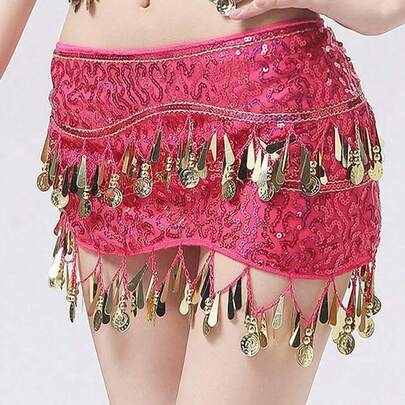 1pc Women's Belly Dance Waist Chain Coin Tassel Sequin Hip Scarf Stage Carnival Performance Waist Chain Dance Accessories
