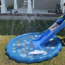 Blue Inflatable Splash Mat With Ocean Theme - PVC Outdoor Water Spray Mat For Lawn Play, Durable And Easy To Inflate, Perfect For Summer Fun, Splash Play Mat|Fun Inflatable Mat|Durable PVC Mat, Water Sprinkler For Outdoor