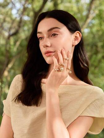 5pcs Faux Pearl Decorated Rings, Suitable For Everyday Wear Christmas Winter Christmas Gifts