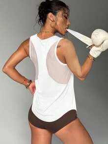 Solid Color Hollow Back Sports Tank Top, Fitness Vest, Gaming Outfit - White - View 2