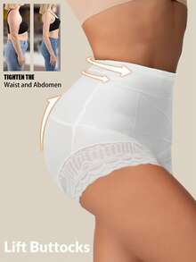 1pc Braga Faja Tiro Alto Sin Costuras. Control Abdomen, Levanta Glúteos, Detalle Encaje. - Blanco - Ver 8