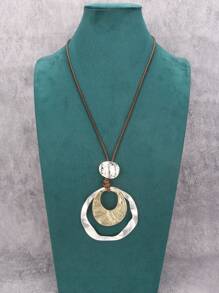 1 pieza Collar de aro grande asimétrico plano de doble color de aleación, cadena larga minimalista y de moda, regalo de Navidad para mujeres