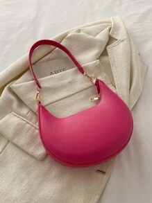 1 pezzo Borsa a mezzaluna marrone caffè minimalista in colore unito in PU, di moda per le donne, adatta per autunno/inverno