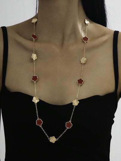 1 件优雅的幸运草吊坠长项链，适合女性日常佩戴、派对佩戴、晚礼服佩戴