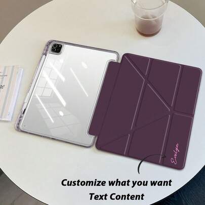 1pc Transparent Acrylic Y-Shaped Foldable Flat Tablet Protective Case, Customizable Text, Suitable For IPad Mini 6/Mini 7/9.7/10.2/10.5/Air 4/Air 5/10th Gen/10.9/Pro 11"/Air 11" (M2) 2024/Pro 11" (M4) 2024/IPad Air 11" (M3) 2025/IPad (A16) 11" 11th Gen 2025