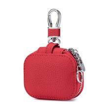 Portachiavi compatto in pelle vera con custodia per auricolari - leggero, portabile, porta chiavi d'auto e organizzatore per cuffie senza fili - opzioni colore nero, marrone, rosa, custodia portatile | portachiavi | chiusura durevole, regalo anniversario, regalo divertente, piccoli regali, idee regalo