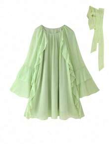 Women's Elegant Chiffon Casual/Holiday Multi Ruffle Loose Dress, Boho/Bohemian Style, Spring/Summer Outfit - màu xanh lá - Xem 5