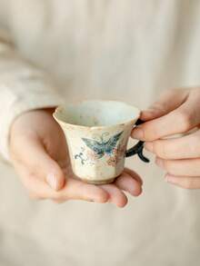 1 件蝴蝶花马克杯，陶瓷（蓝玛瑙）材质，奢华复古手绘花边手柄杯，适用于阿拉伯咖啡、中东茶、土耳其咖啡、下午茶，返校礼物