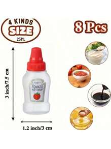 4pcs Mini Condiment Bottles, Salad Sauce Ketchup Refillable Plastic Squeeze Seasoning Bottles