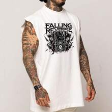 Falling Reverse Rock Dark Art Oversized Cotton Long Sleeve Tank Top - White - View 3