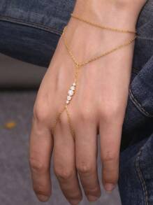 1 pièce Bracelet chaîne de doigt en argent sterling 925 de couleur or avec strass, bijoux hypoallergéniques à faible teneur en alliage, bracelet anneau brillant convenant aux femmes pour les fêtes et le quotidien