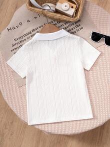 Jeune garçon Polo casual blanc en tricot torsadé à manches courtes, entretien facile - Blanc - Voir 2