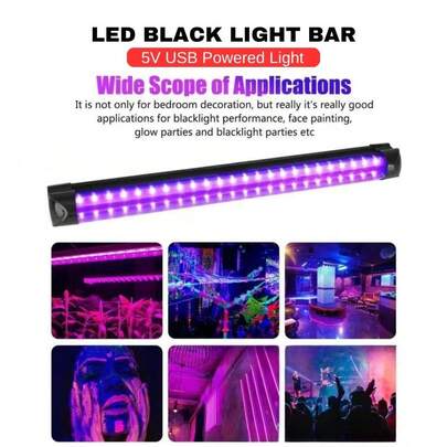 aiinnew 2 dải đèn LED đen 30cm, gắn nam châm, công suất 10W, nguồn USB, phản quang UV, thích hợp cho các bữa tiệc ánh sáng đen, thảm trang trí, áp phích, vẽ trên cơ thể, tủ và nhiều ứng dụng khác.
