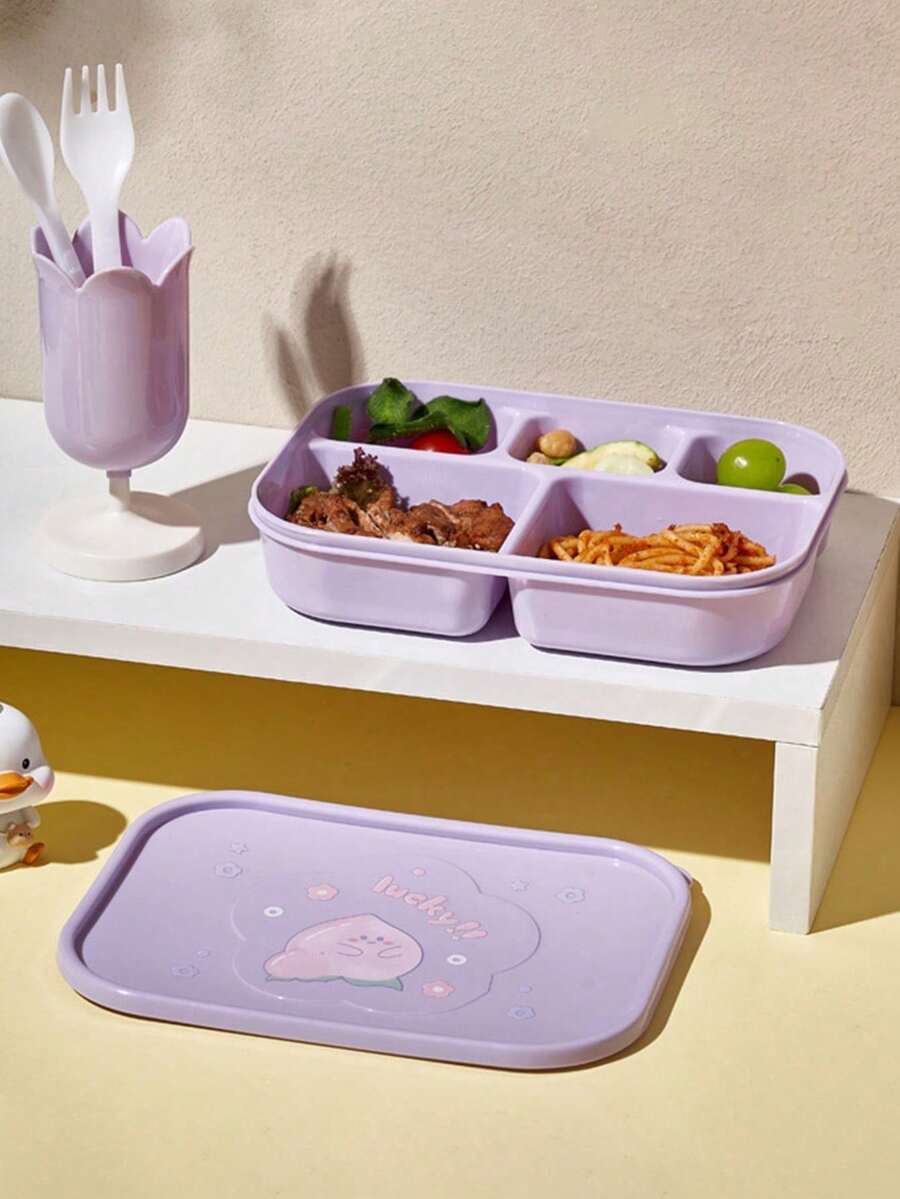 1pc Large Capacity Cute Bento Box, Microwave Friendly Sealed Lunch Box For Office Workers - Multicolor - View 1