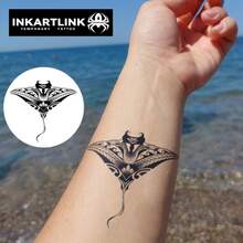 [INKARTLINK] 蝠鲼临时纹身贴纸，防水持久1-2周，海滩和旅行必备 - 黑色 - 查看 3