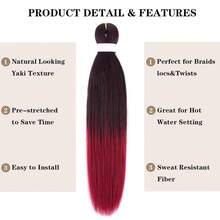 Ombre Pre Stretched Braiding Hair 30 Inch 8 Packs Synthetic Crochet Braids Hot Water Setting Professional Soft Texture Synthetic Hair Extensions 30 Inch 1B 27 - 1B/Bug(自然漸層勃根地紅) - 查看 3