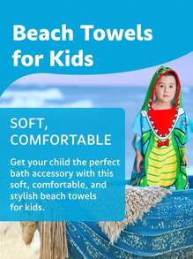 1 pezzo Poncho con cappuccio stampato con coccodrillo cartoni animati in fibra ultra morbida, telo da spiaggia per bambini, accappatoio assorbente e caldo, multiuso per nuoto, spiaggia, bagno