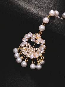 1 pièce Vintage Maang Tikka couronne de mariée avec perle et strass, bijoux de mariage, bijoux de carnaval pour la tête, chaîne à cheveux, ornement de tête, bijoux pour cheveux