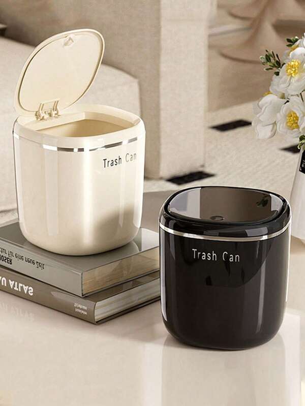 1PC Mini Garbage Bin, Covered Small Trash Can, Desktop Trash Can, Plastic Desktop Waste Paper Basket, Swing-Top Design To Prevent Odor Leakage, Used For Storing Fruit Peel And Paper Scraps On Desk To Keep Tidy, For Bathroom, Home Office Desk Decor,Coffee Table, Office, Living Room, Study, Back To School