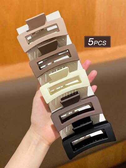 5pcs Women's Fashion Simple Square Hair Claw Hair Claws, Medium Size, Available In Multiple Colors, Suitable For Daily Use, Recommended As Hair Accessory Gift Claw Clips Hair Clips Hair Jaw Clip Hair Clamps Hair Clutch Hair Catcher Clip Fashion Hair Accessories Fall Winter For Vacation Outfits Woman
