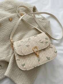 תיק אוכף קש רקום פרחוני, תיק מיני ארוג עם דש, ארנק נשים עם אבזם דקורטיבי (7.67 X 5.51 X 2.95) אינץ' ליום האהבה, פריטי חובה לחופשה, התאמה מושלמת לאביזרי חוף לנשים, תיקי חוף לוהטים לנשים, תיק אופנתי לחופשת קיץ, תיקי חוף לנשים לחופשה וחג - ריבוי צבעים - ראה 6