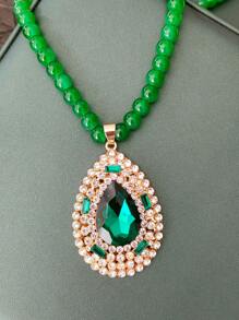 Elegante y lujoso collar de cadena larga con colgante de gota de cristal sintético y rhinestones, accesorio apropiado para suéter, fiesta y ocasión en cualquier temporada