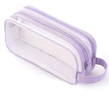 Trousse à crayon de type maille transparente à 2 compartiments, sac de rangement pour maquillage et cosmétiques avec grille et poignée, organisateur transparent pour marqueurs, pour bureau, voyages, étudiant, rentrée scolaire, trousse à crayons, sac scolaire