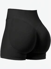 Conjunto de 3 Peças Shorts Esportivos Femininos, Cor Sólida, Shorts Elásticos de Cintura Alta com Controle da Barriga, Shorts de Treino, Shorts de Ciclista