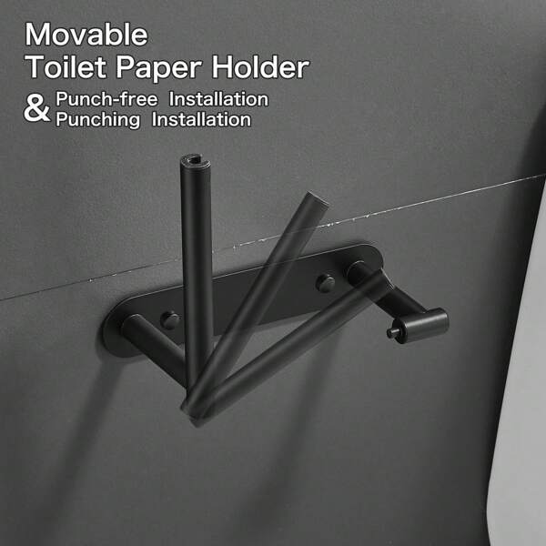 Support pour papier toilette auto-adhésif noir WZRUA, support pour papier toilette rotatif à double colonne, support pour papier toilette en acier inoxydable adhésif, convient pour les toilettes