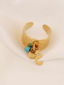 1pc Fashionable Stainless Steel 26 A-Z Initial Letter Ring For Women Heart Charms Initial Alphabet Couple Ring Open Ring Letter Design Rings Jewelry Gifts - Ring - View 8