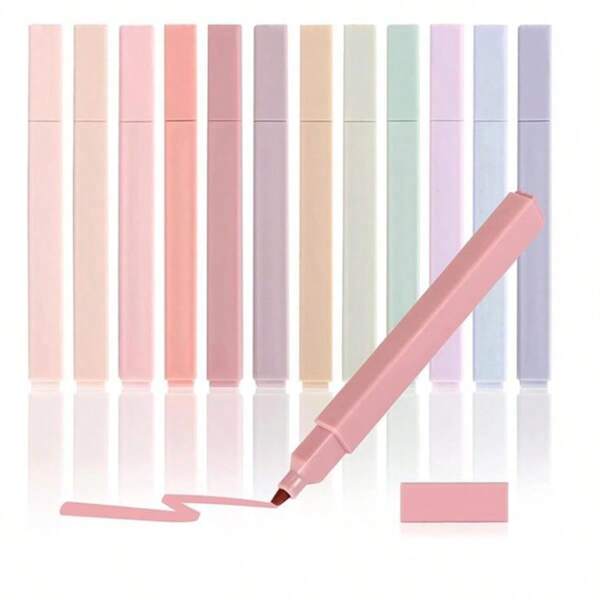 12PCS Square Highlighters, Exquisitely Engraved Highlighters, Impermeable And Fade-Resistant, Suitable For Diaries, Note-Taking And Study Organization, Durable Plastic Design, Smooth Application, Ideal For School, Office And Diary Use - School And Office Supplies, Random Delivery Back To School