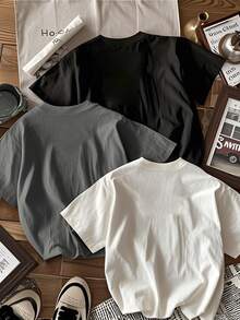 3件套青少年男童学生休闲印花圆领短袖T恤，夏季上衣 - 黑色 - 查看 6