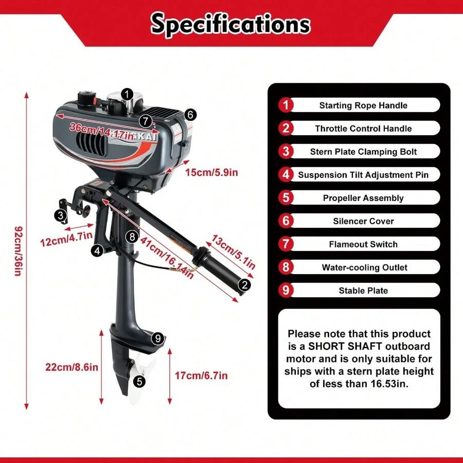 2-Stroke 3.5HP Outboard Marine Engine, Boat Engine, Heavy Duty Fishing ...