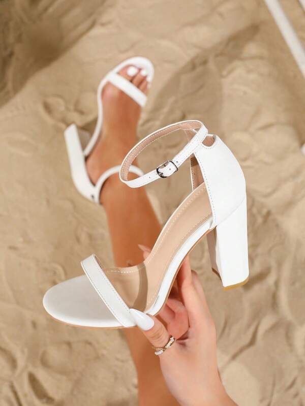 Sandales à lanières d'été à bout ouvert, sandales à talons hauts épais blanc confortables et sexy pour femmes