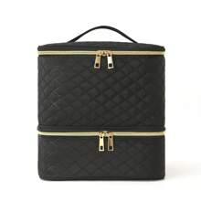 Bolsa de cosméticos de gran capacidad y doble capa, bolsa de aseo portátil, bolsa de cosméticos, bolsa para guardar esmalte de uñas