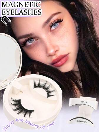 1 par magnetiska ögonfransar med tecknad form och applikator, återanvändbara, vattentäta, inget lim behövs, lämpliga för känsliga ögon, naturligt utseende, lämpliga för daglig makeup