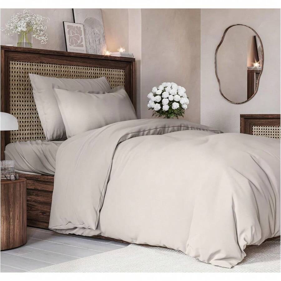 Cover Queen Size Set - Extra Soft Queen Size Duvet Cover 90 X 90 With 2 Pillow Shams - Hotel Luxury Easy Care And Fade Free W/ Zipper Closures & Ties - Breathable Bedding Set (Light Sage Green) - 05 - 淺灰色(無被子) - 查看 1